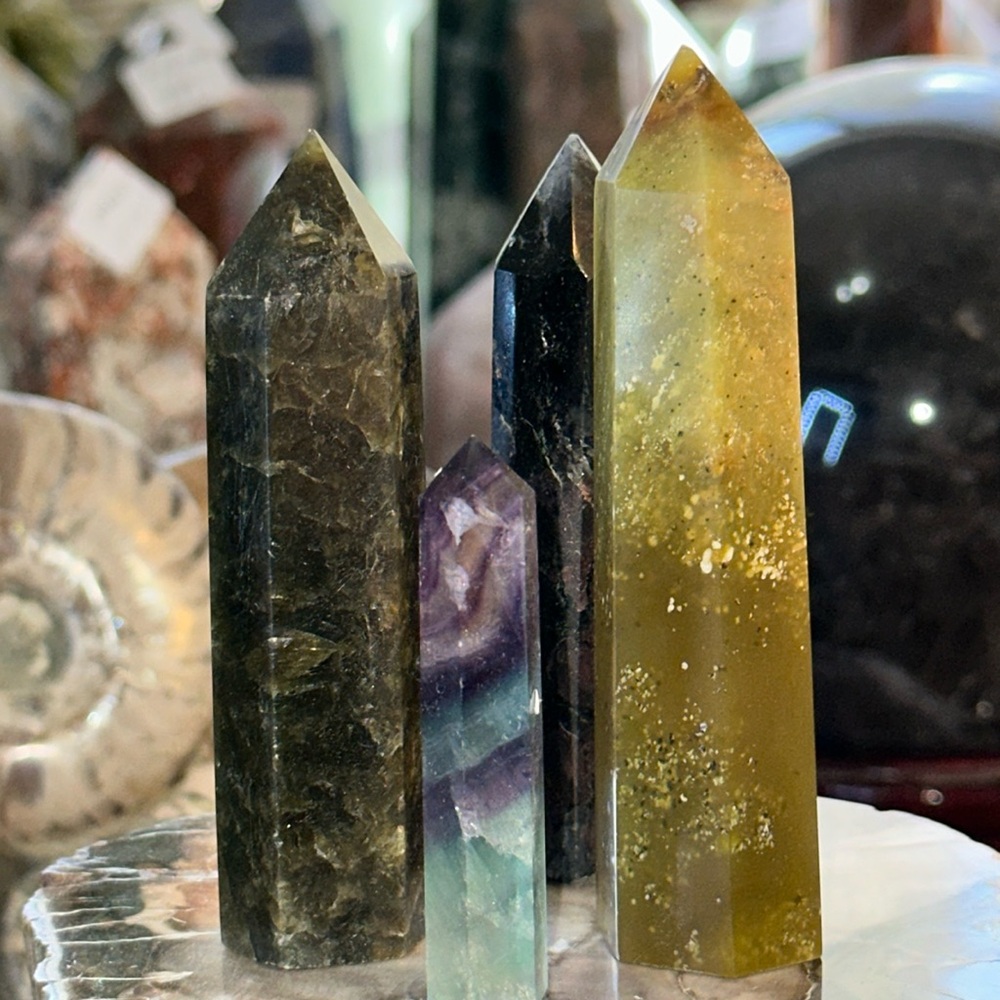 Green Opal, Rainbow Fluorite, Labradorite and Fireworks Crystal Points!